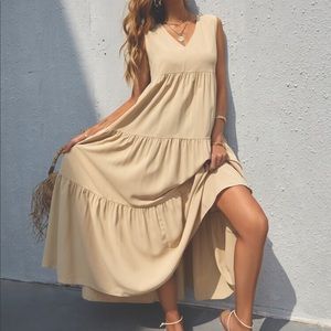 NWOT SHEIN V-Neck Ruffle Hem Solid Dress